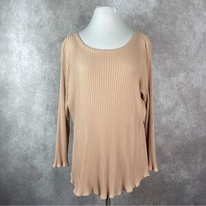 Eileen Fisher Dune Bateau Neck Ribbed Lettuce Hem Long Sleeve Top Size XL